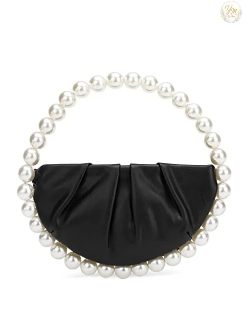 Pearl Crescent Clutch Evening Bag Faux Leather Zipper Wedding Bridesmaid Purse